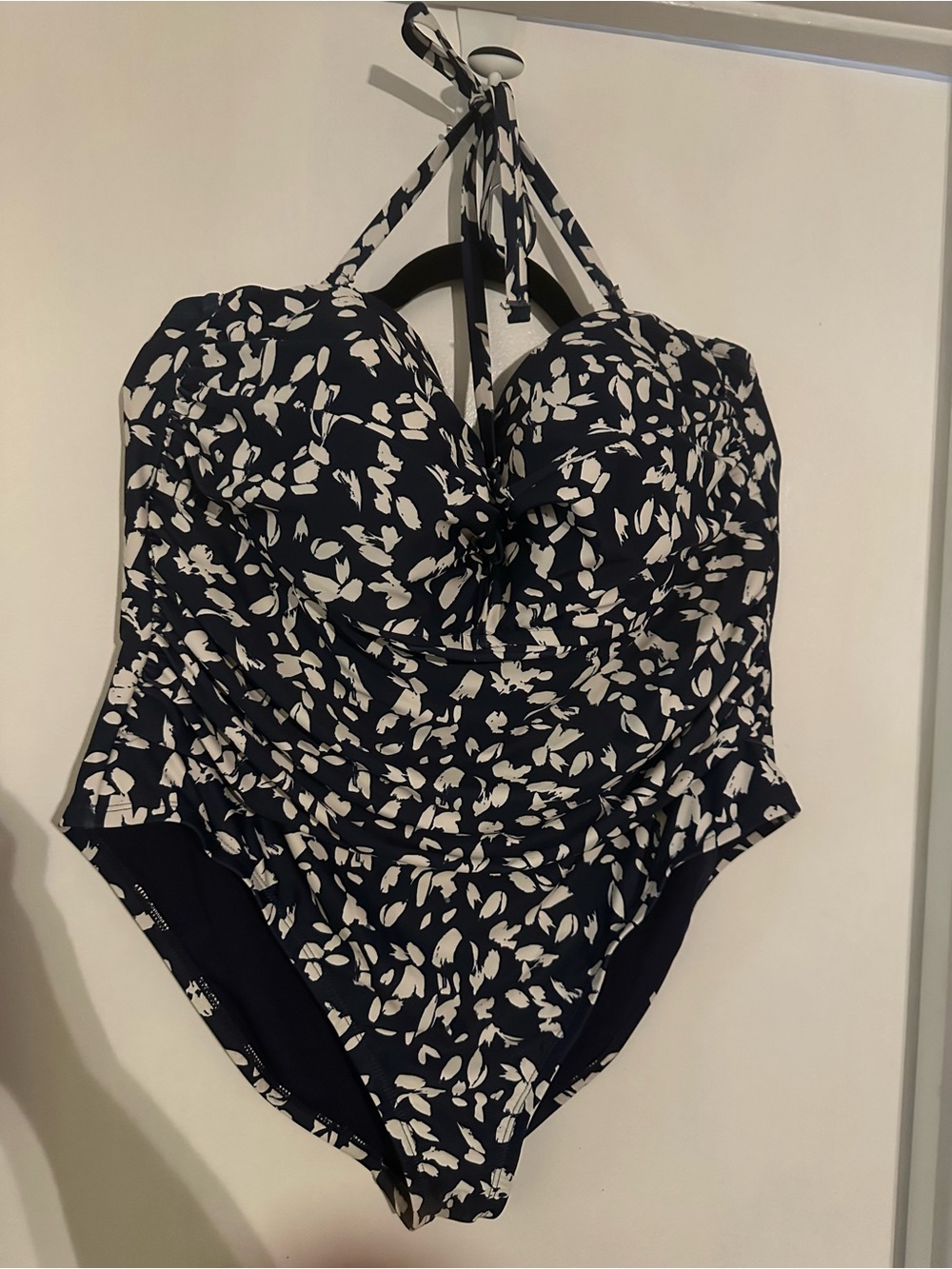 3X navy blue & cream halter (or strapless)one piece  Wave Zone Swimsuit